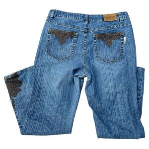 Coldwater Creek Blue Denim with Brown Suede Detail Non-Distressed Jeans Size 14